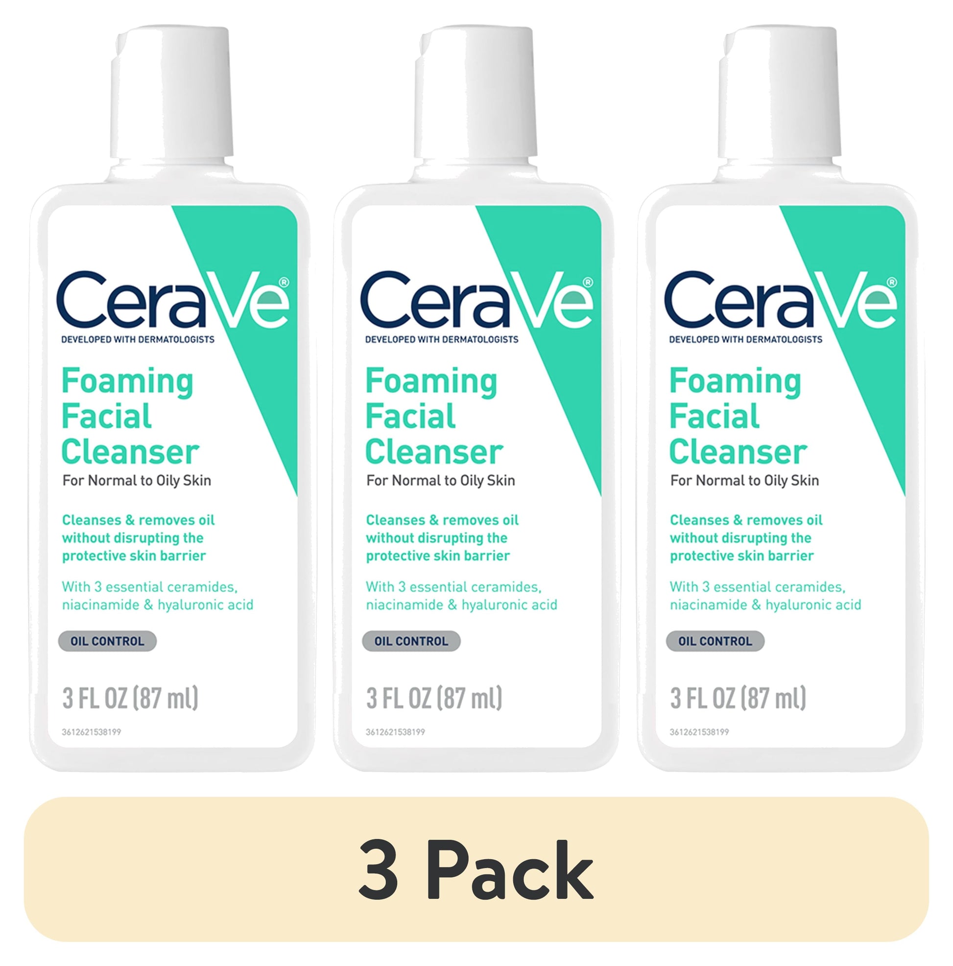 (3 Pack)  Travel Size Foaming Facial Cleanser for Normal to Oily Skin, 3 Fl Oz