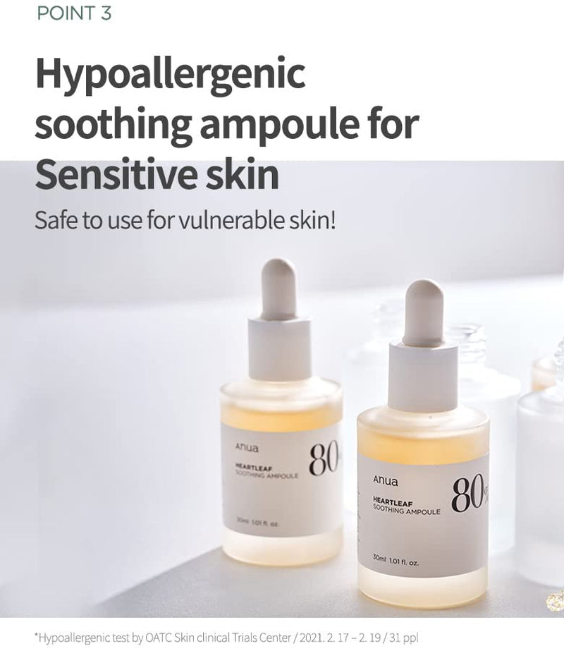 Heartleaf 80 Soothing Ampoule, Hydration Facial Serum for Glass Skin, Panthenol, Hyaluronic Acid, Non-Greasy, Gentle Formula, Lightweight Essence, Vegan, Korean Skin Care, 30Ml/1.01 Fl.Oz