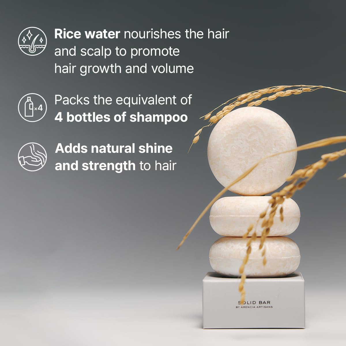 Rice Water Shampoo Bar for Hair Growth & Strengthening, All Natural Formula with Biotin & Protein